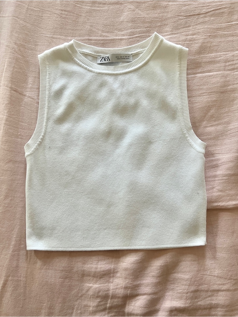 ZARA White Sleeveless Knit Tank Crop Top
